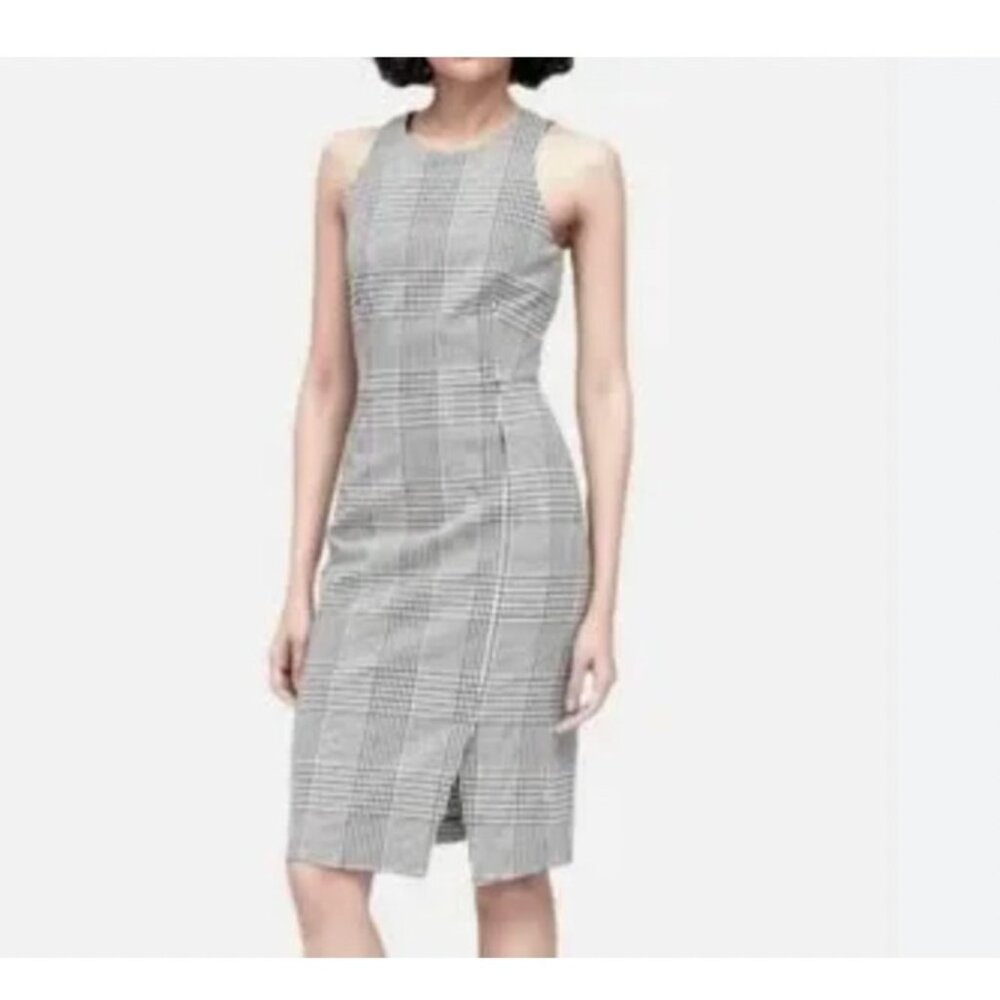 Banana Republic Dress Womens 8 Gray Plaid Sheath Sleeveless Career Work Office